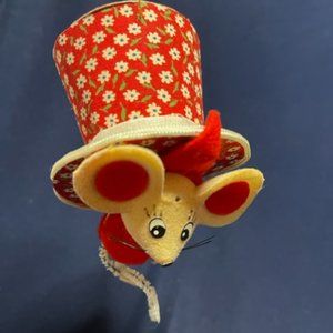 VTG Mouse in Floral Hat Christmas Ornament Fabric Made in Japan 2.25x3.5"